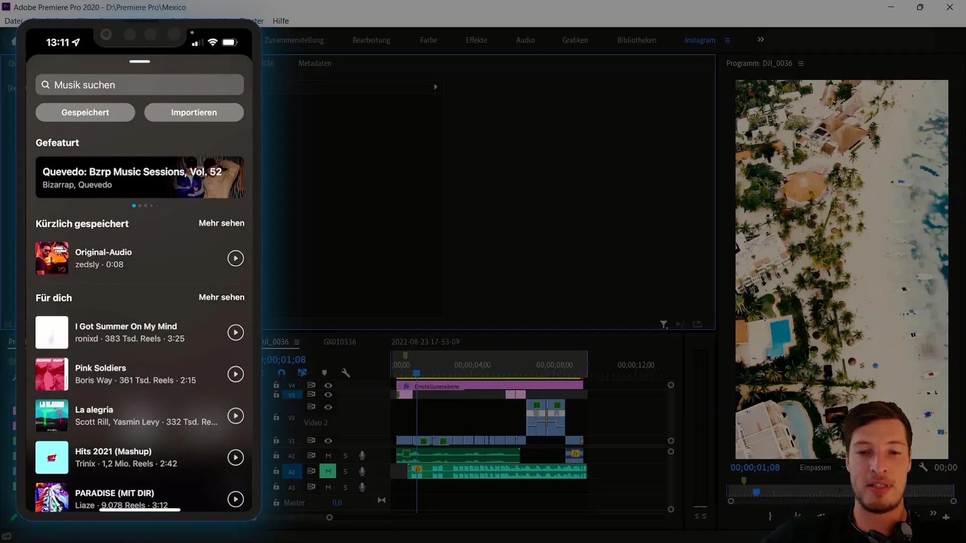 Using licensed music for Instagram Reels in Adobe Premiere Pro CC