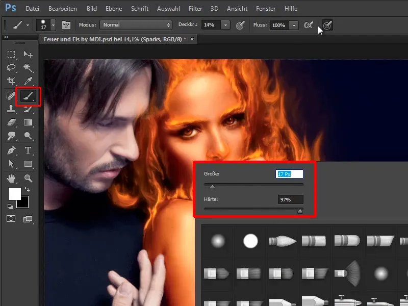 Photoshop composing - Fire and ice - Part 06: Sparks and frost