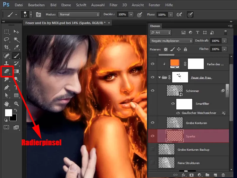 Photoshop composing - Fire and ice - Part 06: Sparks and frost