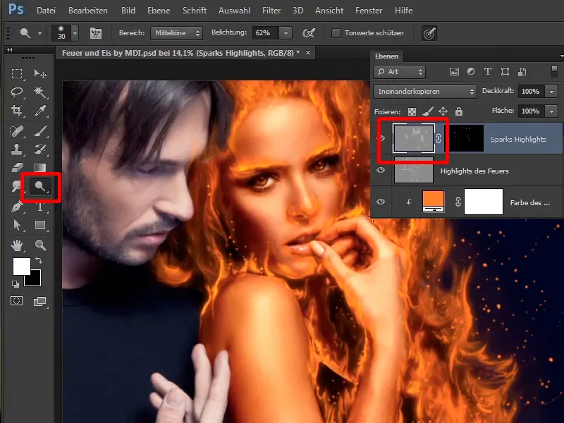 Photoshop composing - Fire and ice - Part 06: Sparks and frost