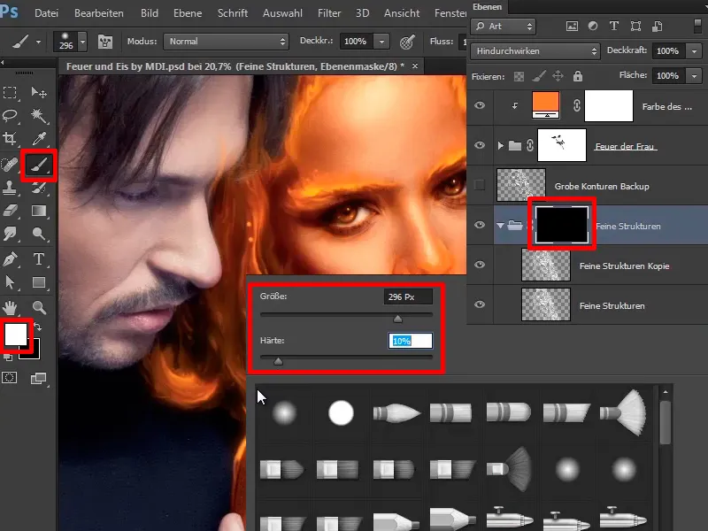 Photoshop kūrinys - ugnis ir ledas - Dalis 06: Kibirkštai ir šerkšnas Photoshop kūrinys - ugnis ir ledas - Dalis 06: Kibirkštis ir šalčio