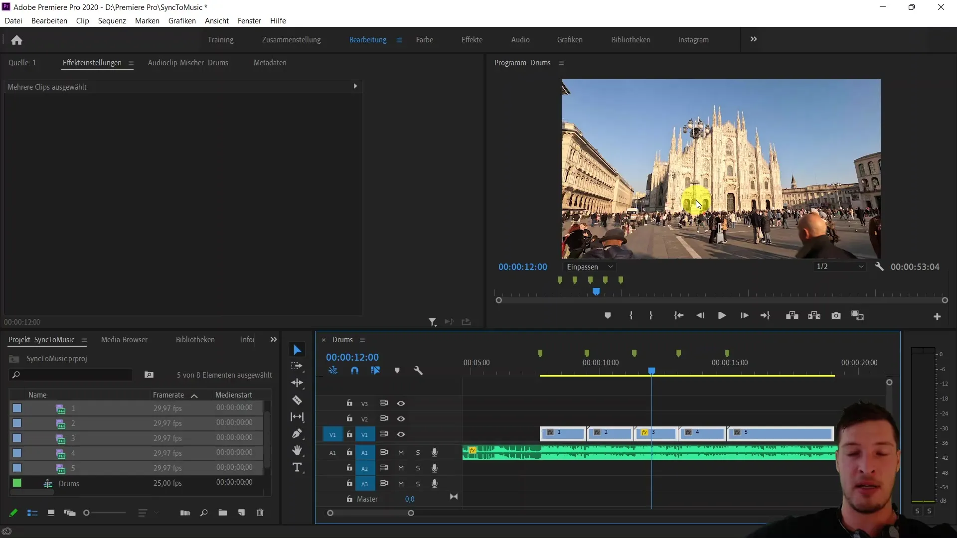 Rychlá synchronizace videoklipů v programu Adobe Premiere Pro CC