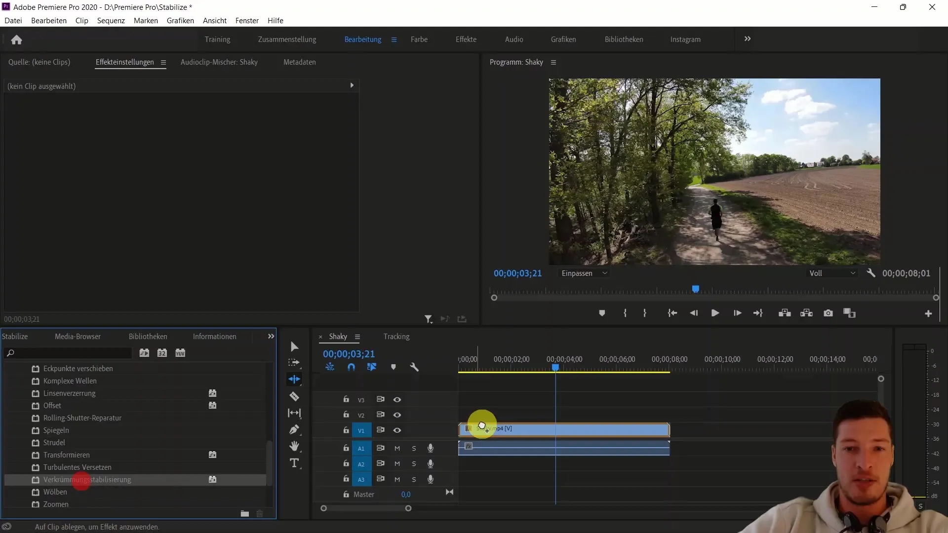Effective image stabilization in Adobe Premiere Pro CC
