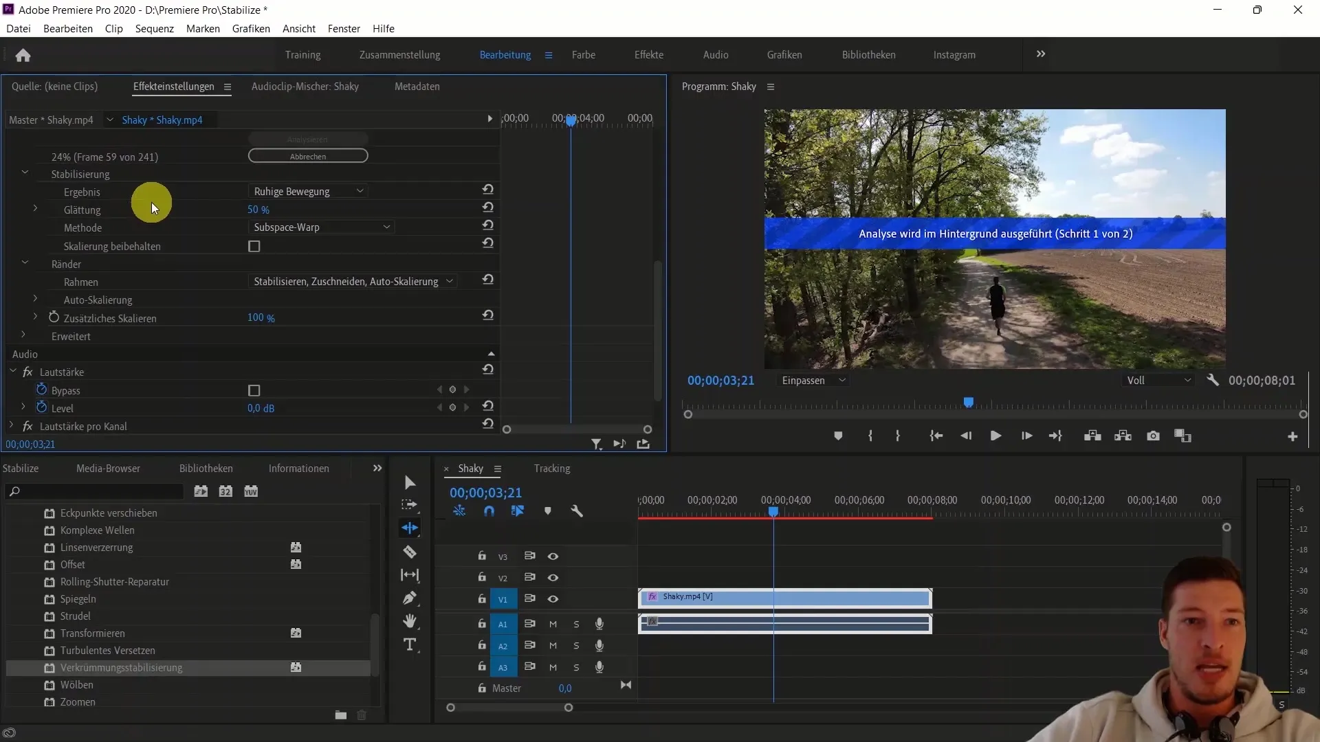 Effective image stabilization in Adobe Premiere Pro CC