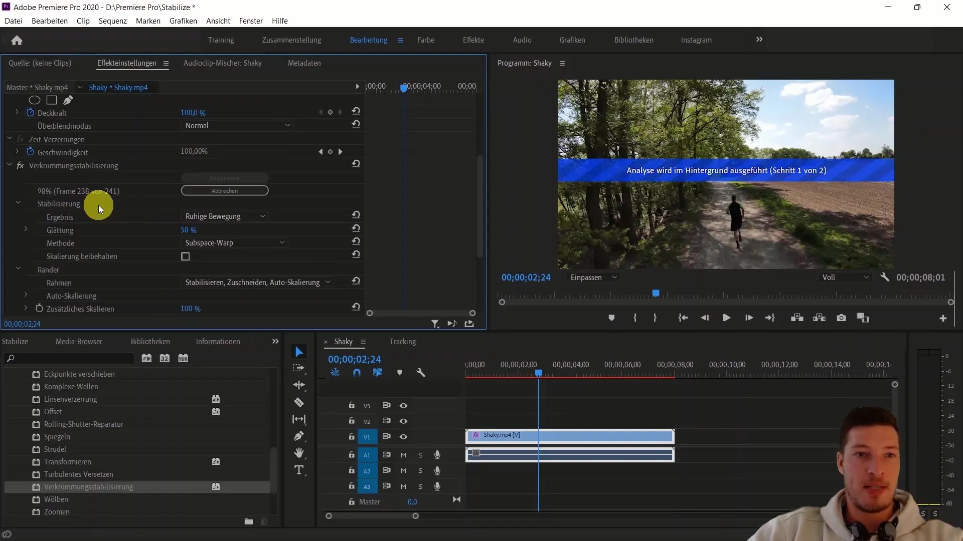 Effective image stabilization in Adobe Premiere Pro CC