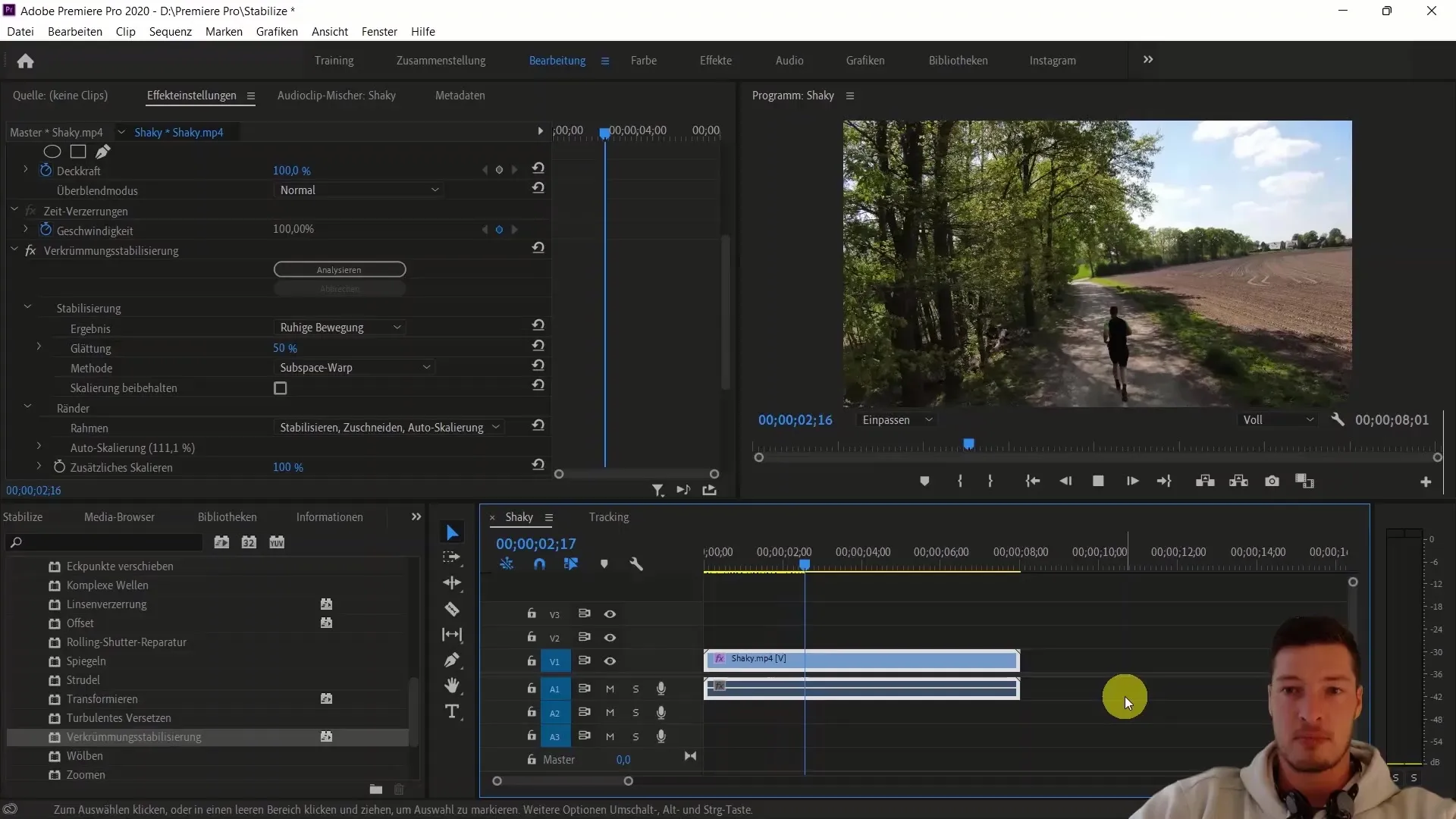 Effective image stabilization in Adobe Premiere Pro CC