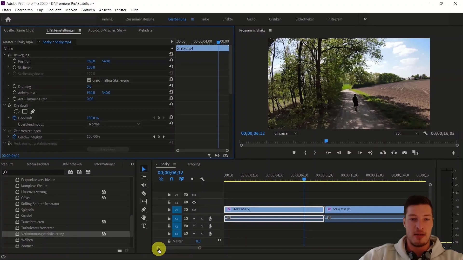Effective image stabilization in Adobe Premiere Pro CC