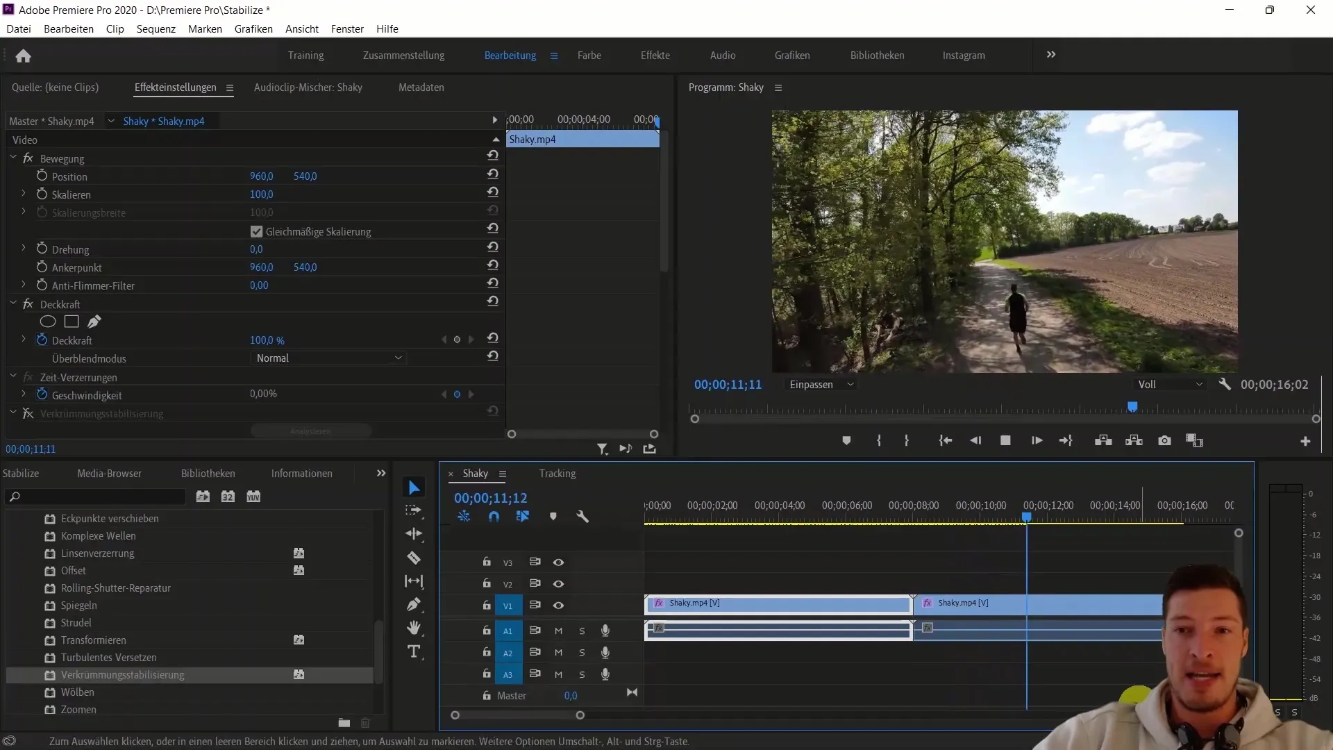 Effective image stabilization in Adobe Premiere Pro CC