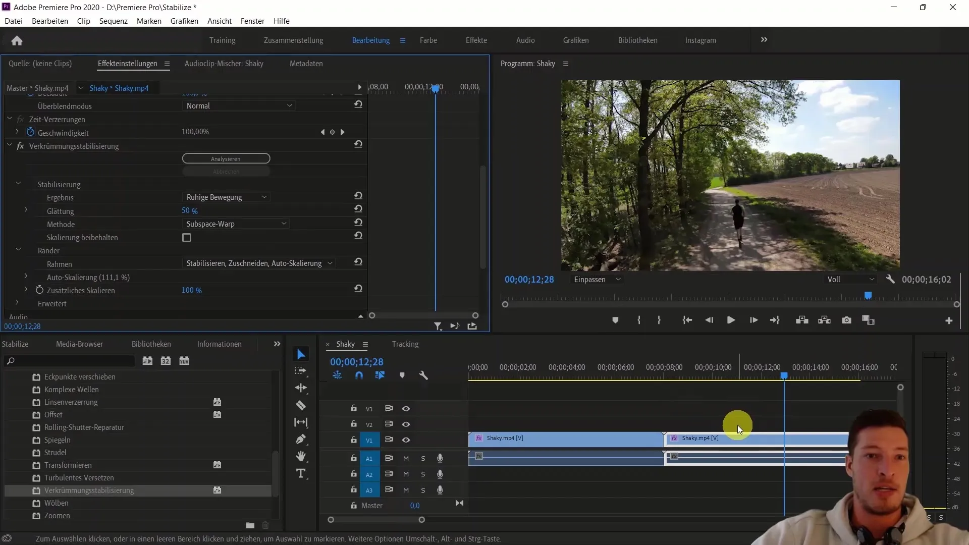 Effective image stabilization in Adobe Premiere Pro CC