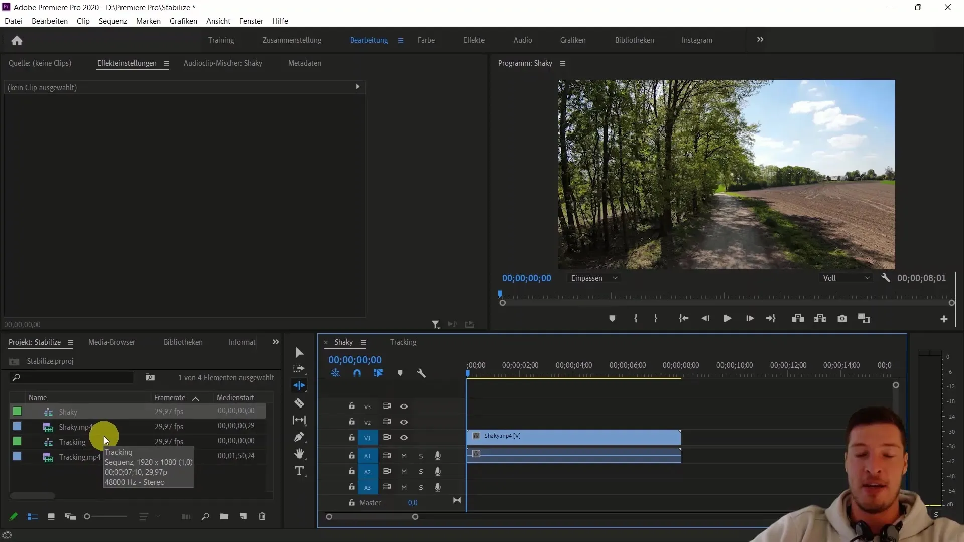 Effective image stabilization in Adobe Premiere Pro CC