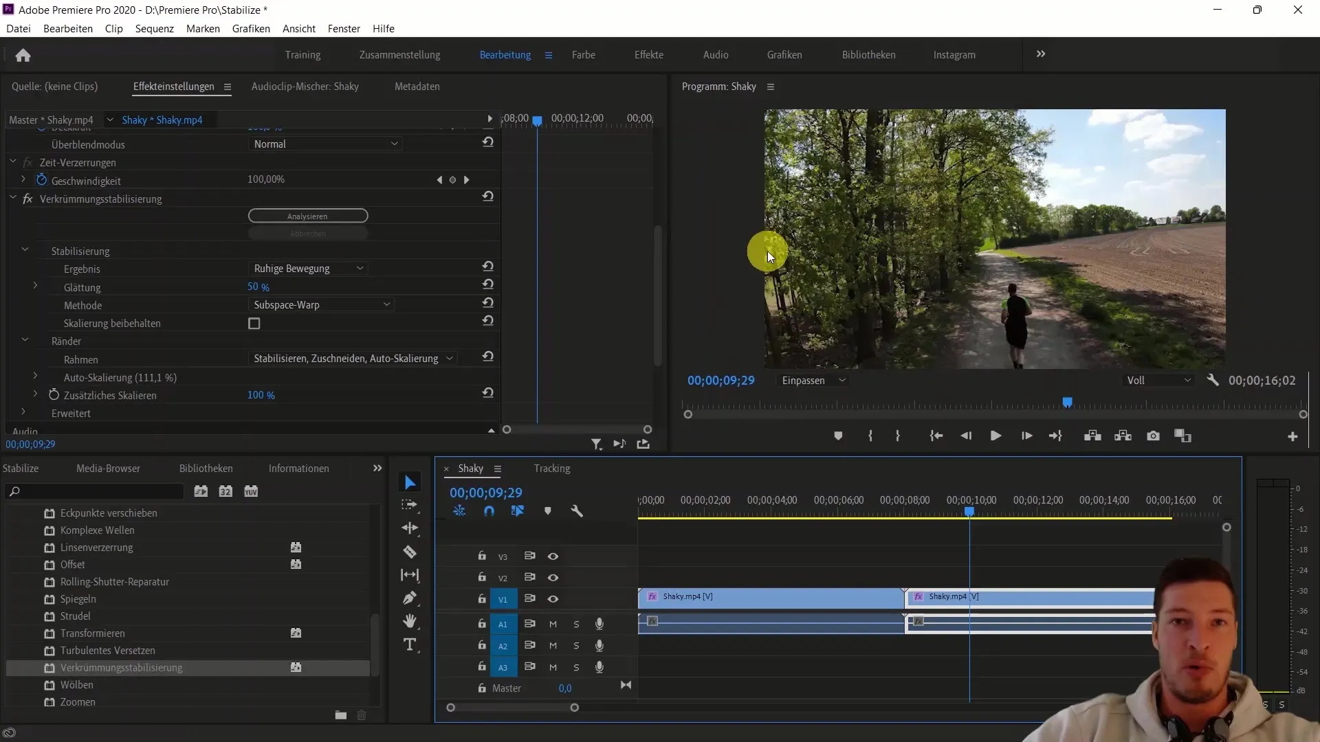 Effective image stabilization in Adobe Premiere Pro CC