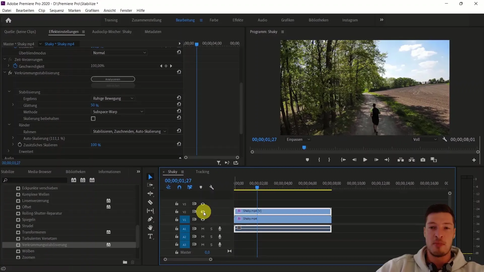 Effective image stabilization in Adobe Premiere Pro CC