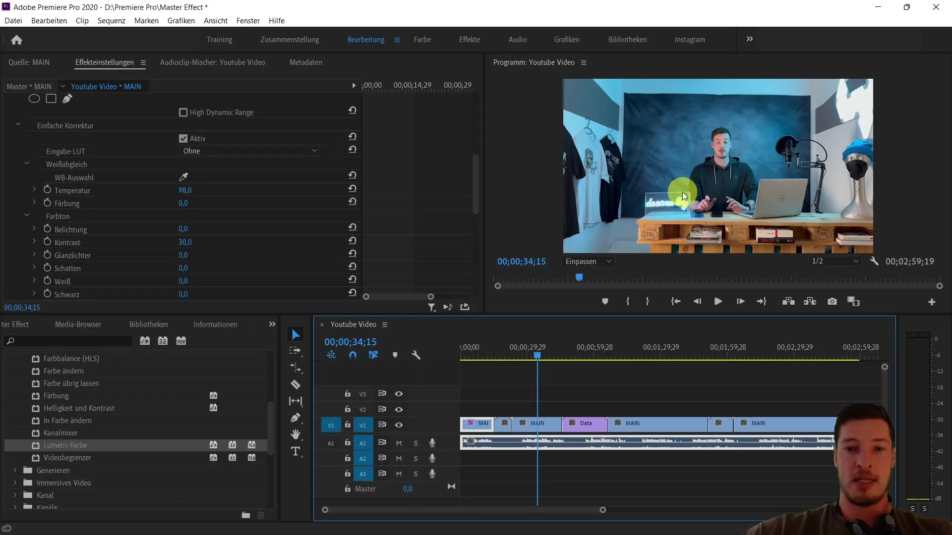 Edición de video eficiente con la pestaña Maestra en Adobe Premiere Pro