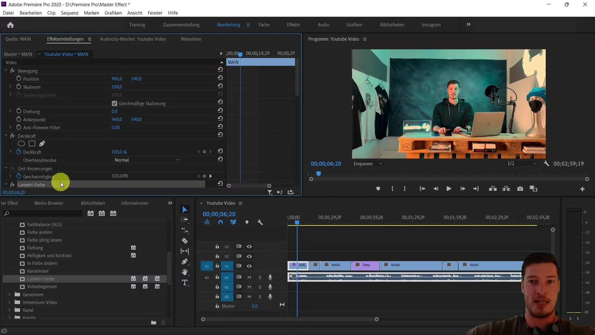 Edición de video eficiente con la pestaña de máster en Adobe Premiere Pro