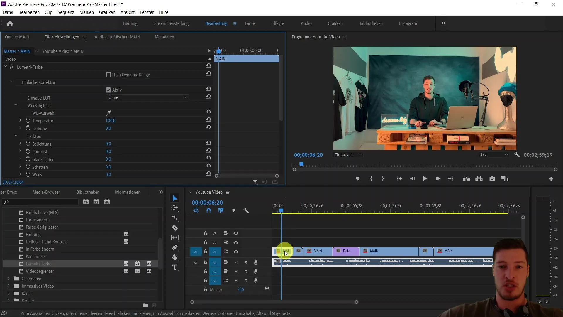 Edición de video eficiente con la pestaña Master en Adobe Premiere Pro