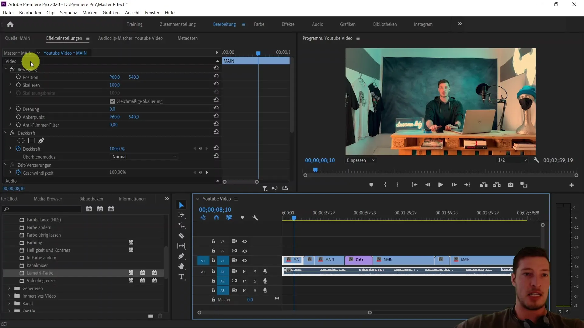 Edición de video eficiente con la pestaña Master en Adobe Premiere Pro