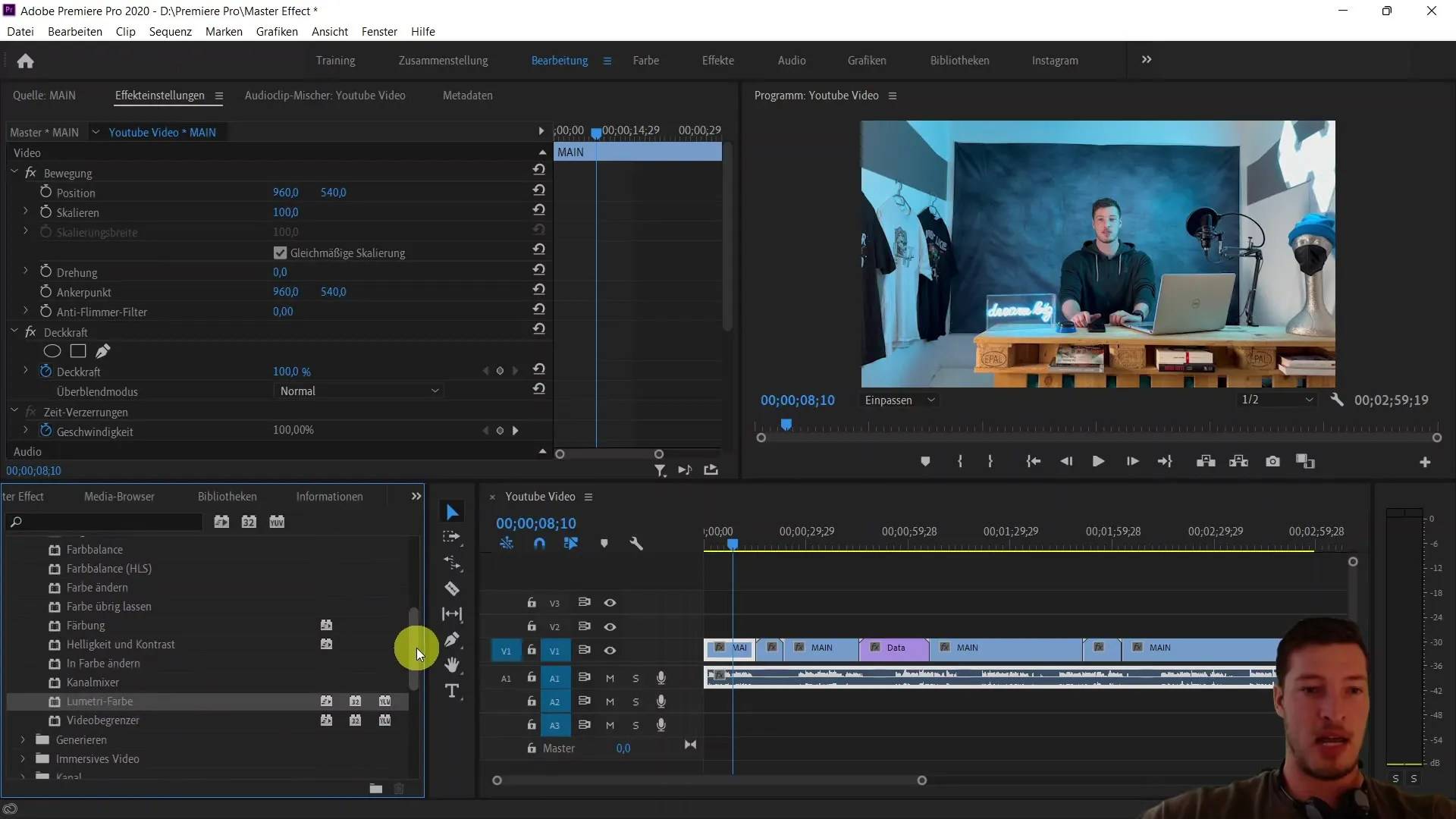 Edición de video eficiente con la pestaña Master en Adobe Premiere Pro
