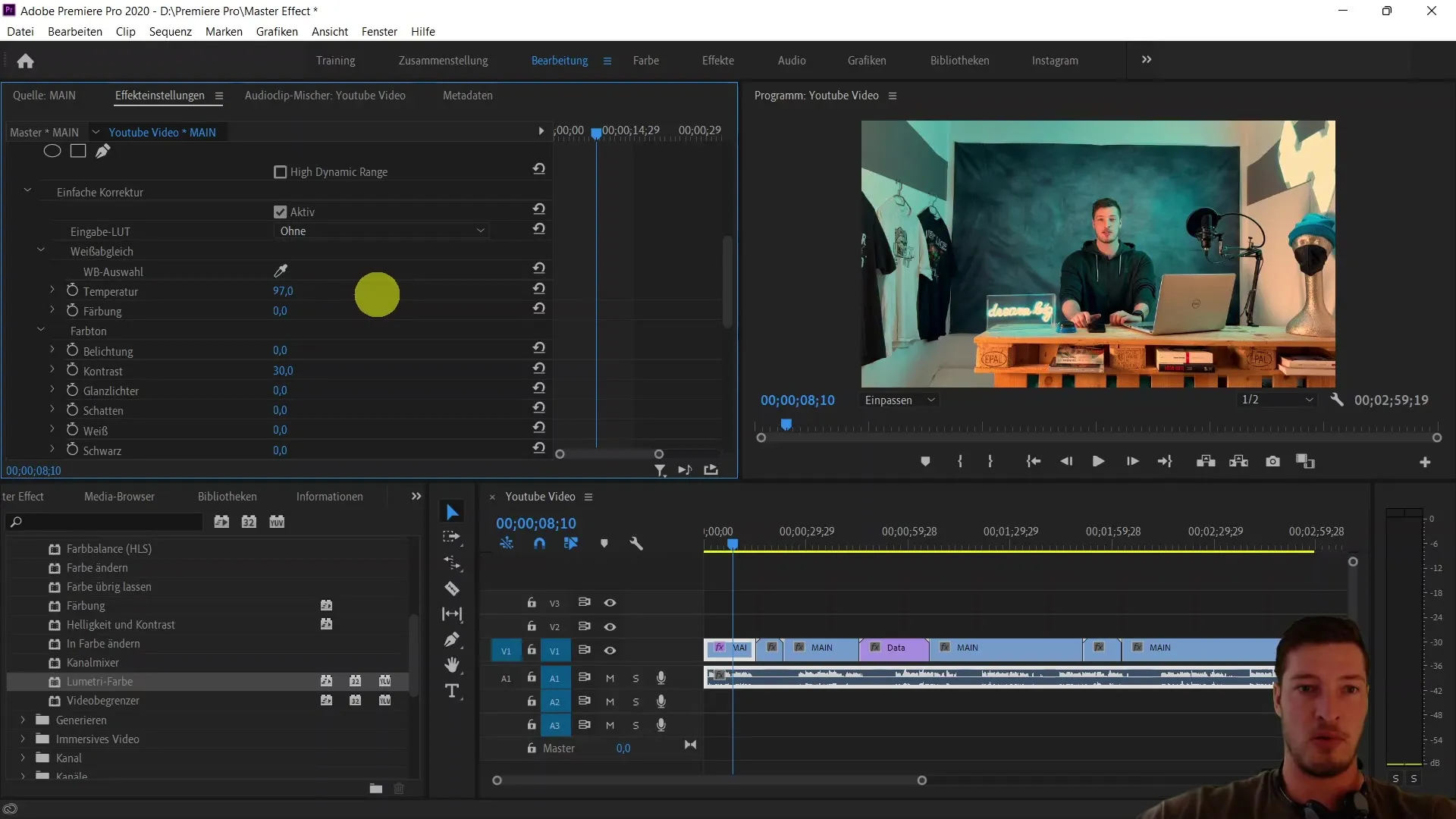 Edición de video eficiente con la pestaña Master en Adobe Premiere Pro