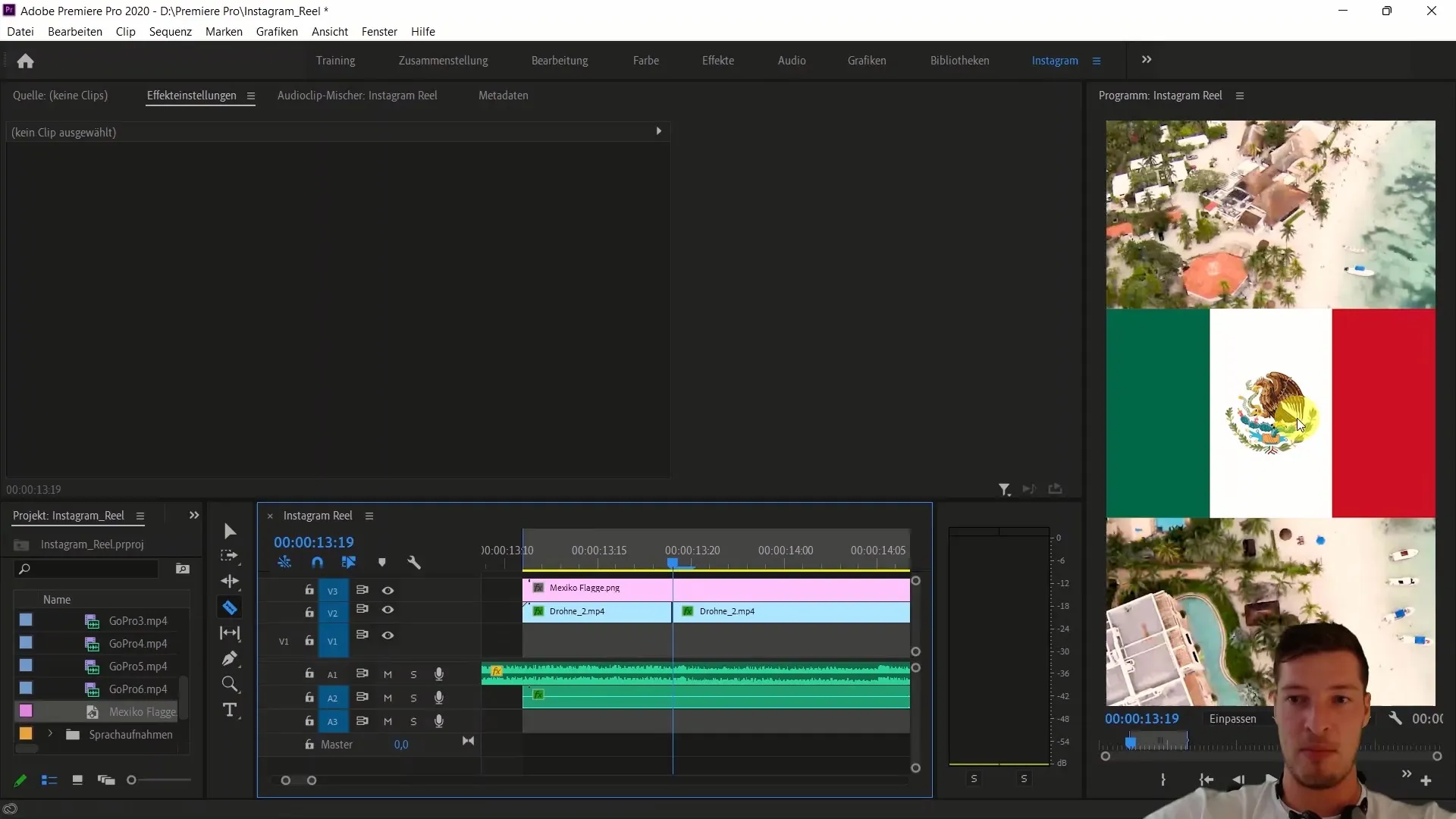 Adobe Premiere Proでのビデオ編集: メキシコの国旗を挿入し、トラックマット効果を使用する