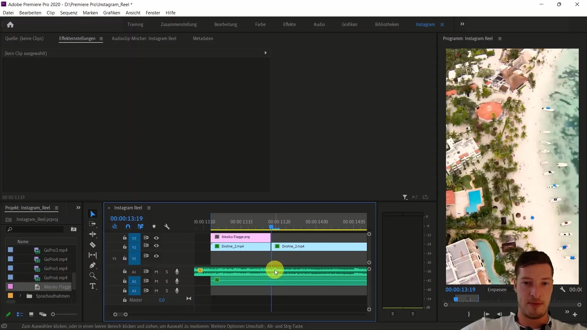 Adobe Premiere Proを使用したビデオ編集：メキシコの国旗を挿入して、トラックマット効果を利用する