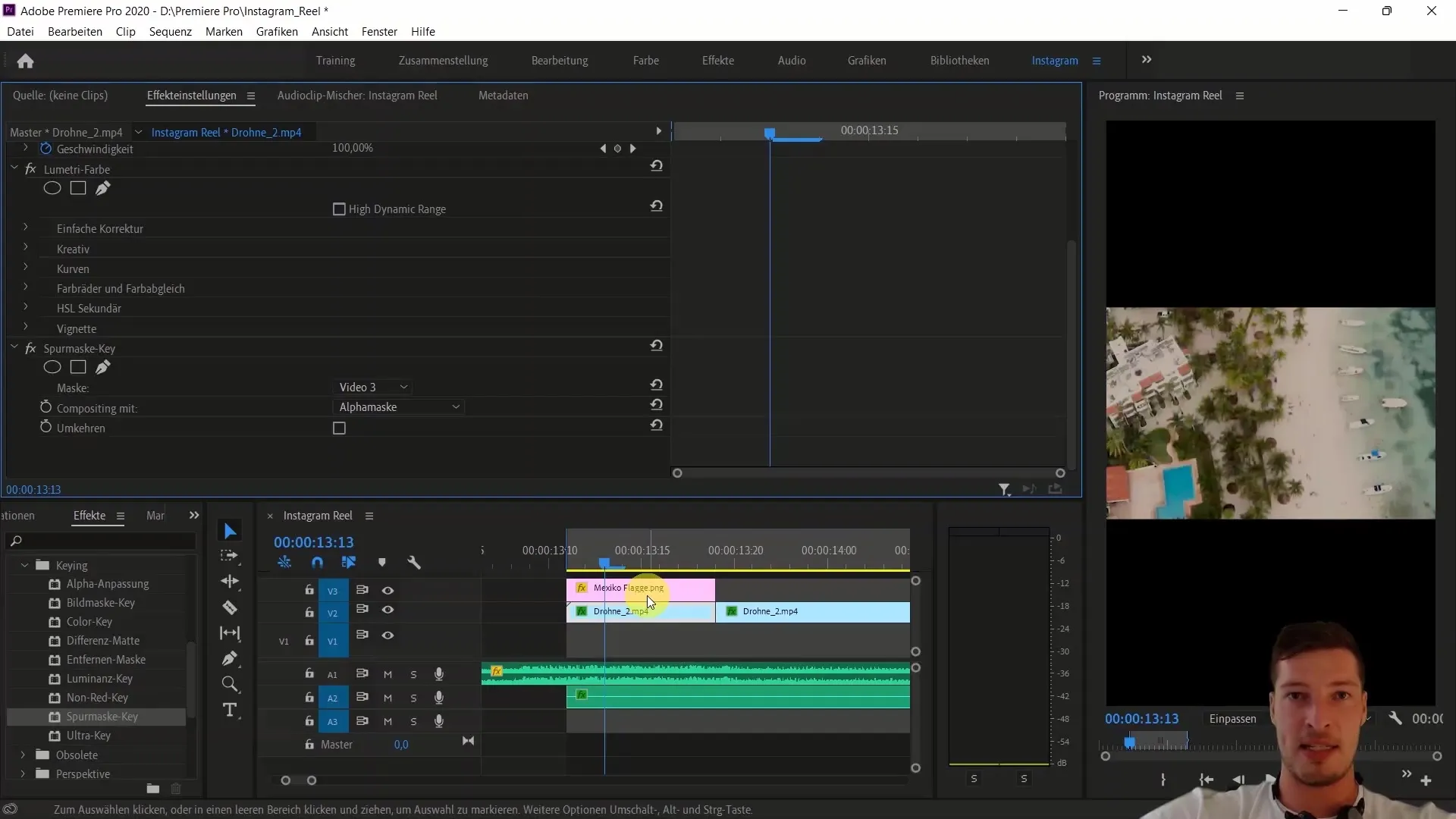 Adobe Premiere Proでビデオ編集：メキシコの旗を挿入し、トラックマット効果を使用する