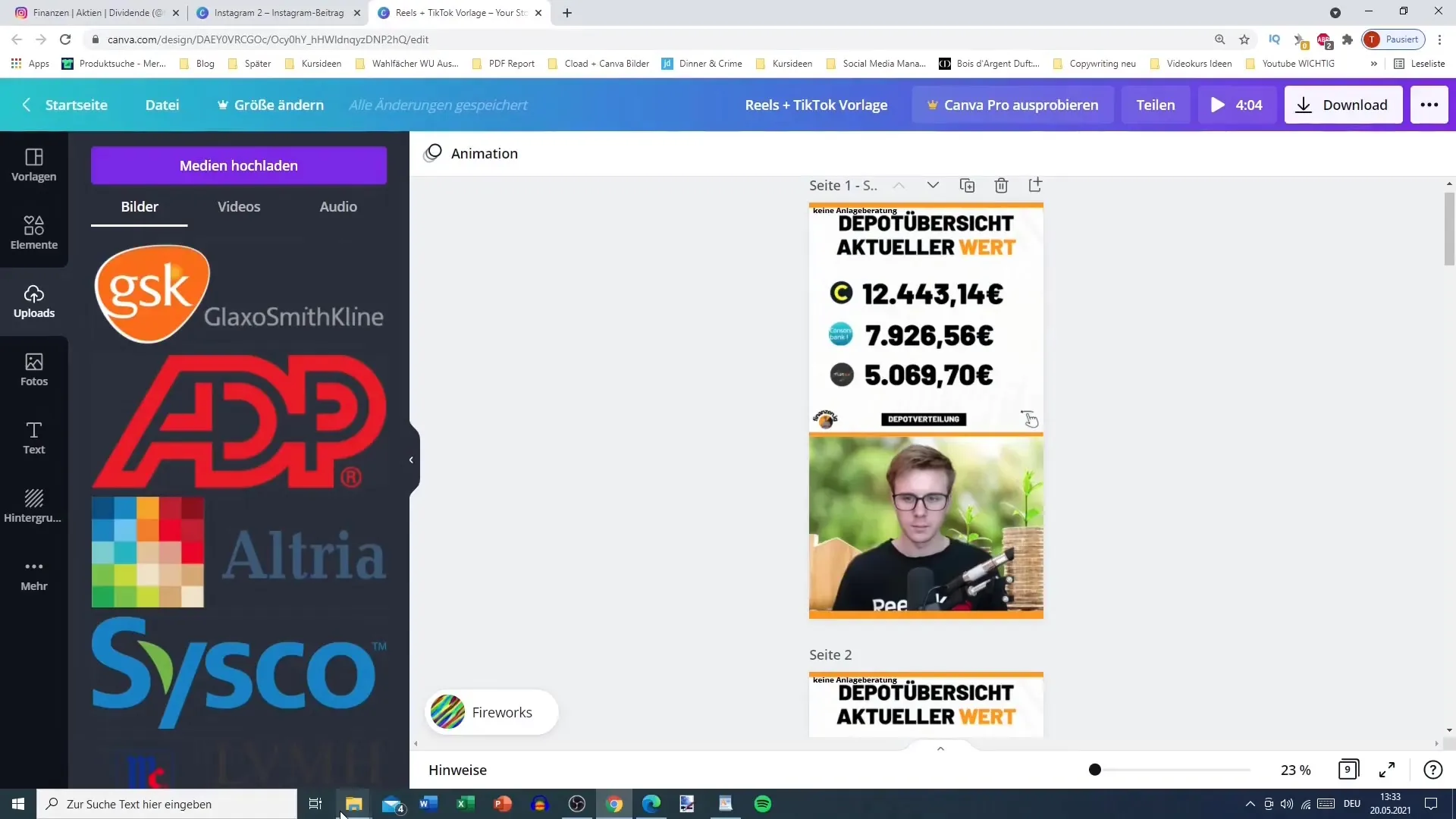 Efficient creation of content for Instagram Reels and TikTok
