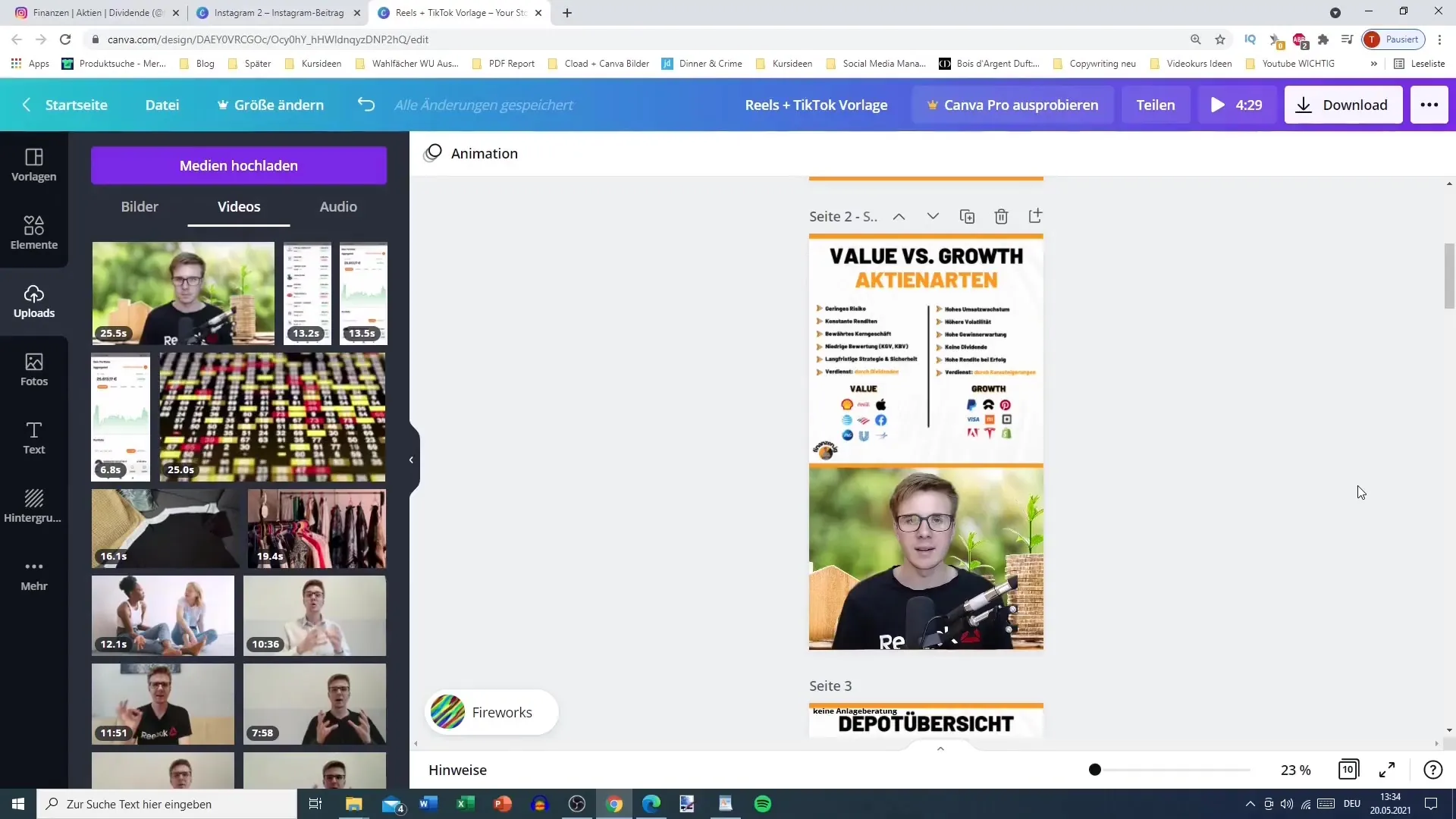 Efficient creation of content for Instagram Reels and TikTok