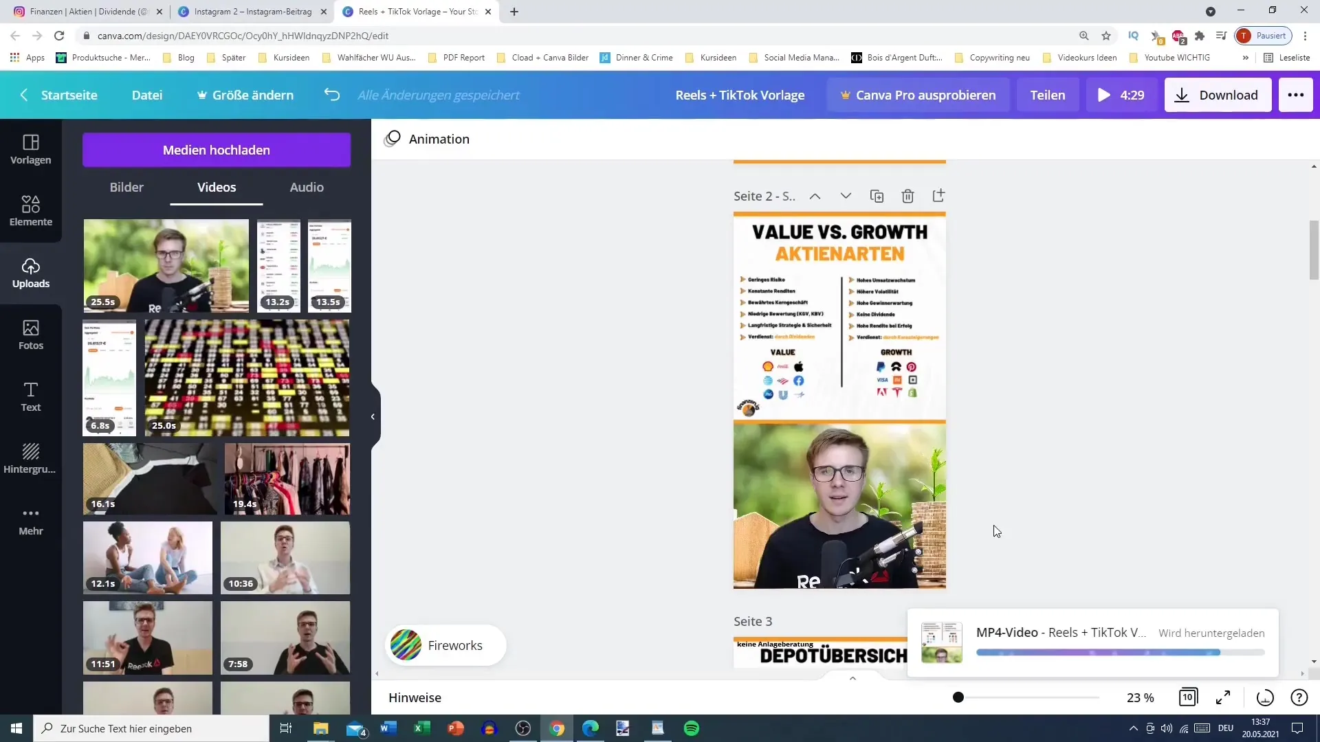 Efficient creation of content for Instagram Reels and TikTok