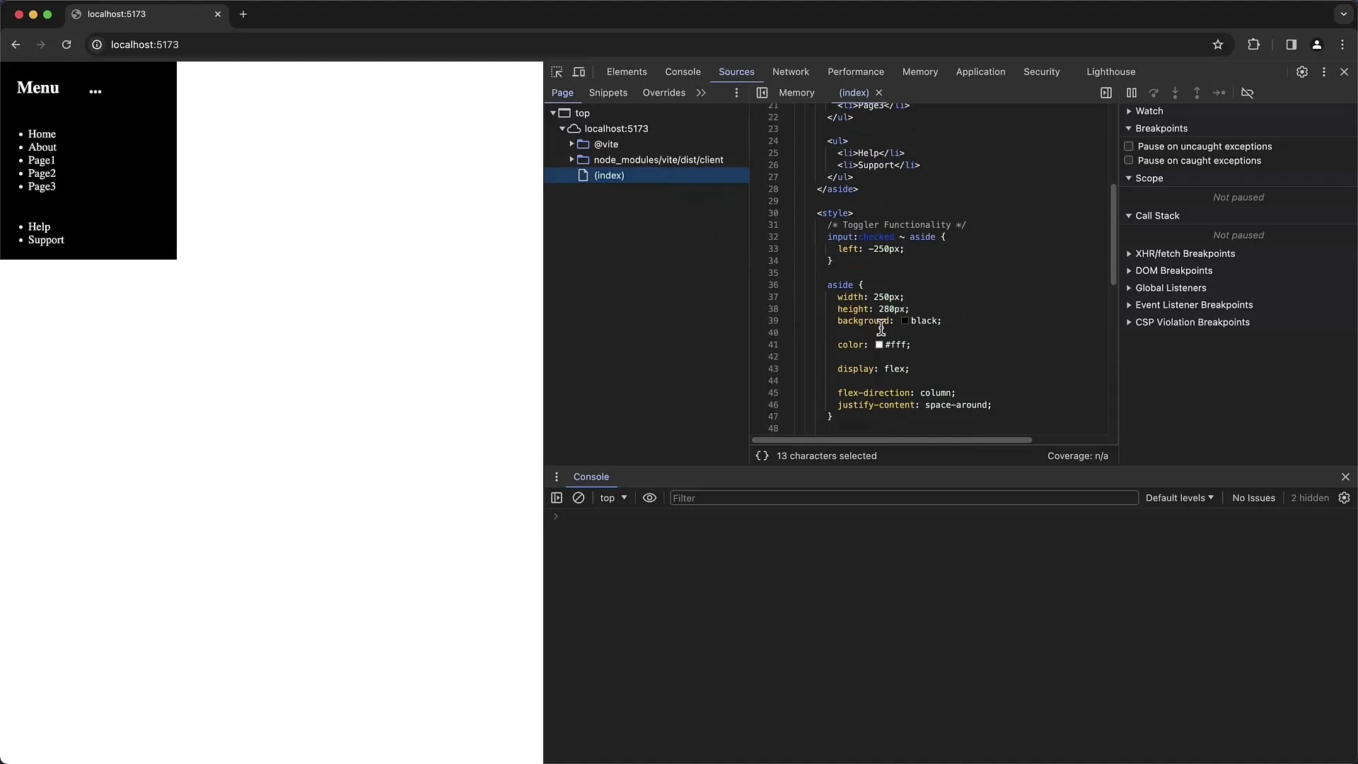 Návod k odstranění chyb v bočním menu nástrojů pro vývojáře Chrome
