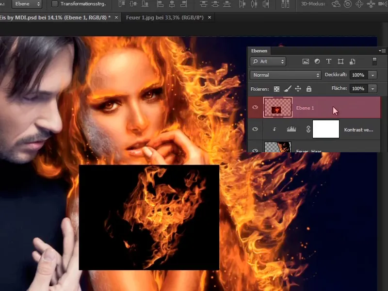 Photoshop composing - Fire and ice - Part 07: Placing real fire in the image