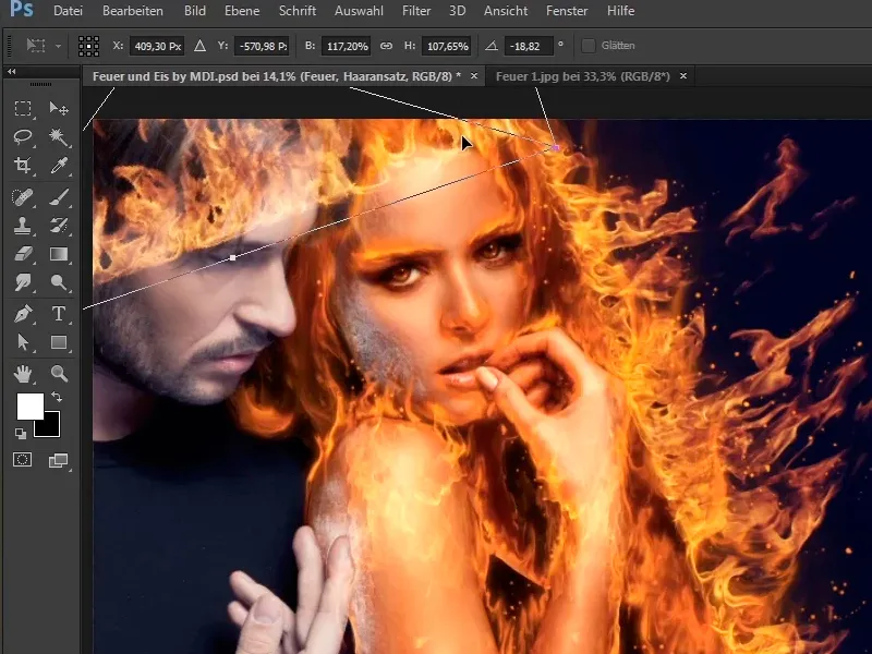 Photoshop composing - Fire and ice - Part 07: Placing real fire in the image
