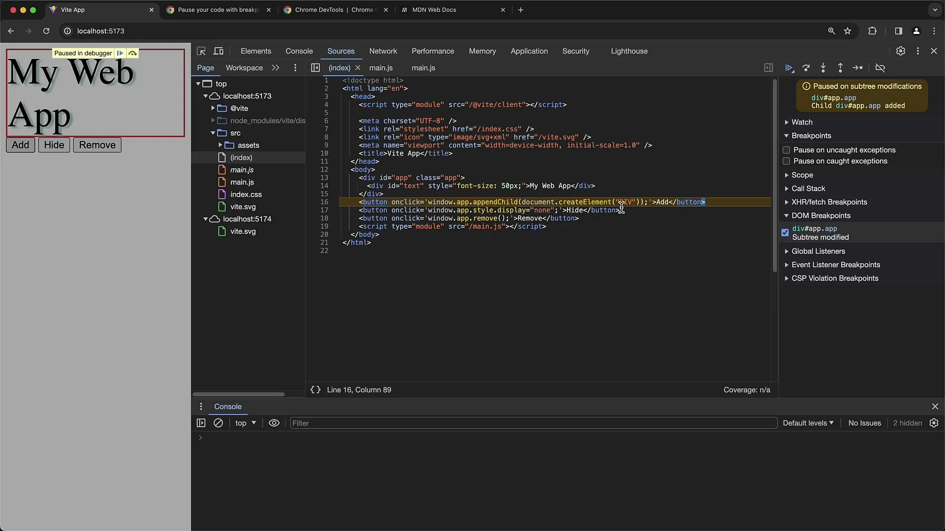 Penggunaan optimal breakpoint DOM di Chrome Developer Tools