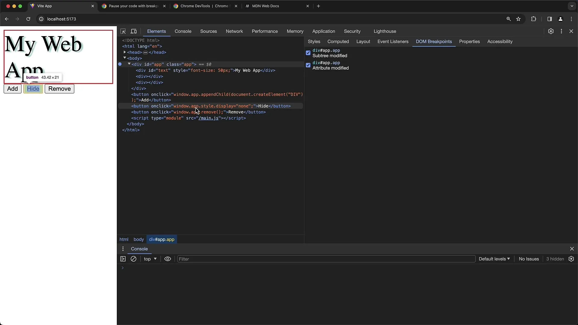 Penggunaan optimal dari DOM breakpoints di Chrome Developer Tools