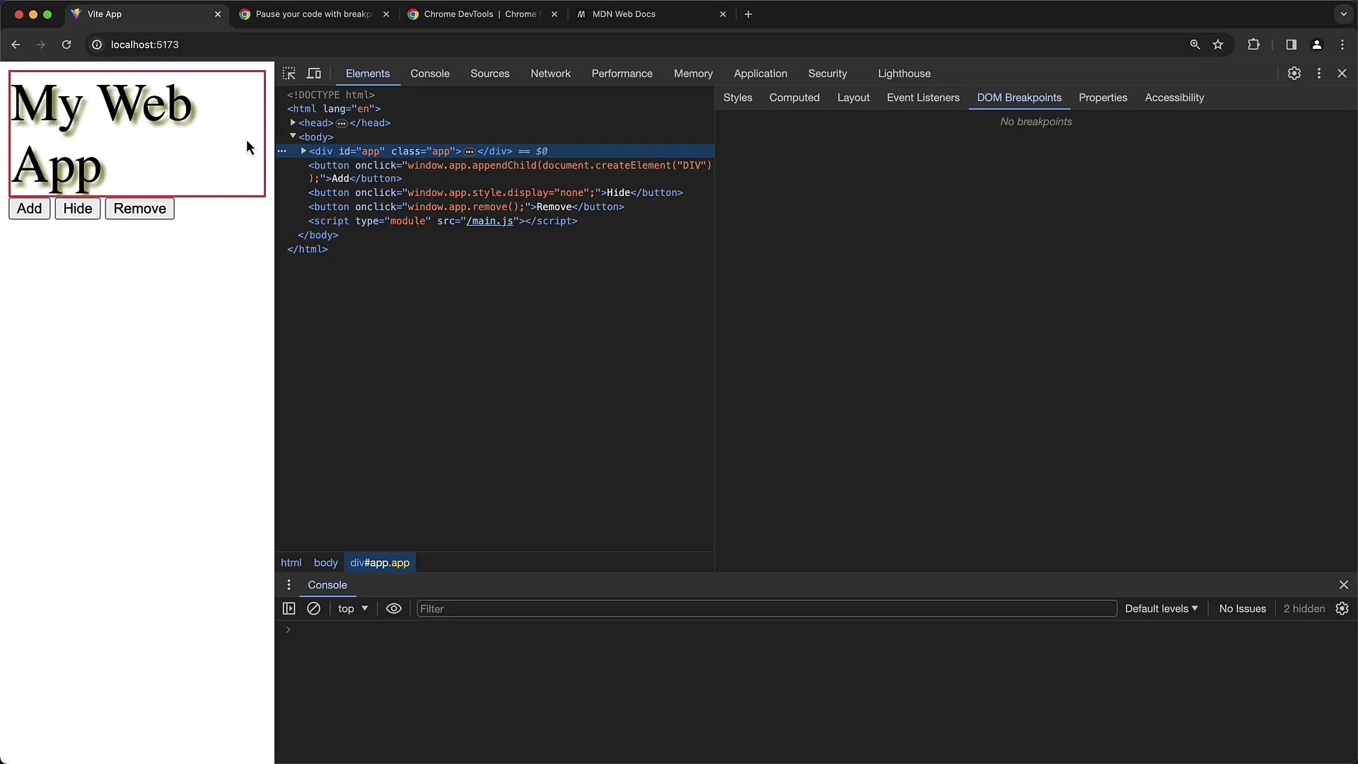 Pemanfaatan optimal dari DOM-Breakpoints dalam Chrome Developer Tools