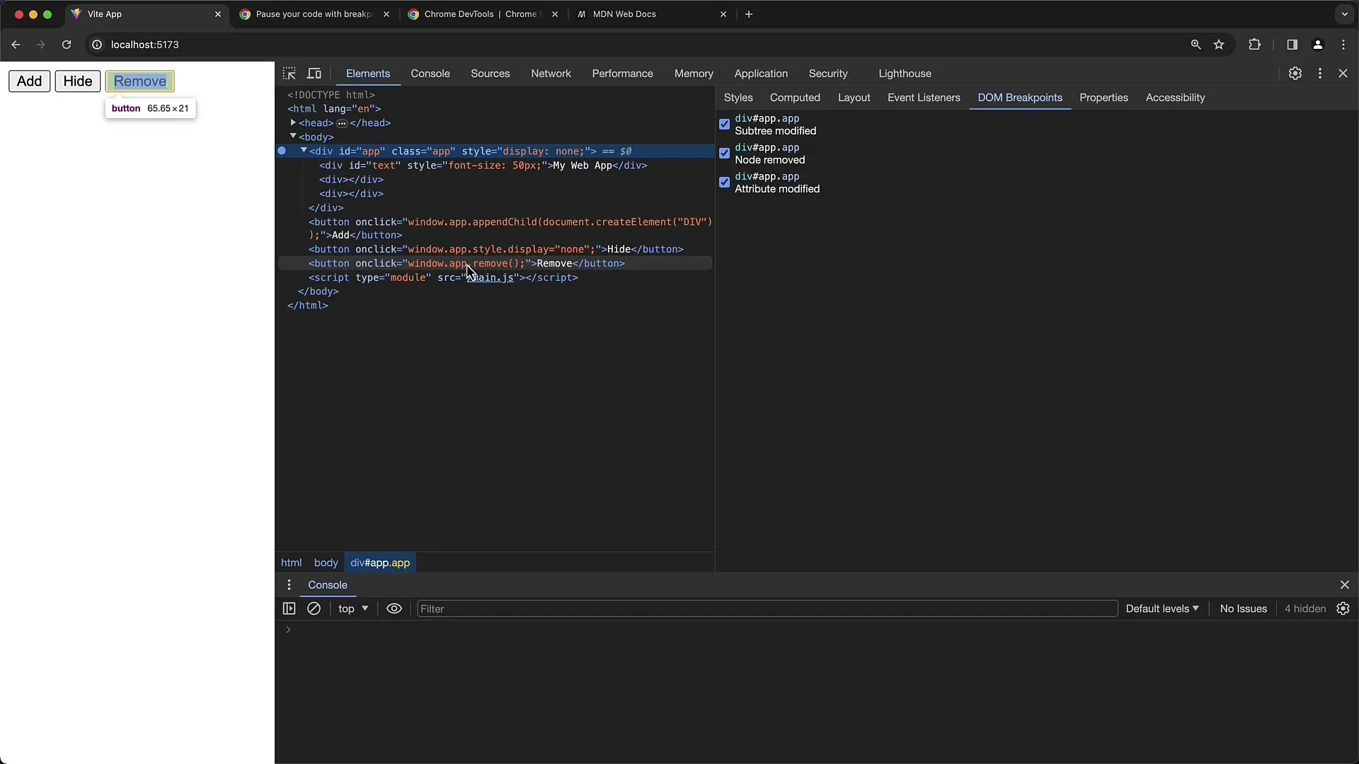 Penggunaan breakpoint DOM yang optimal dalam Chrome Developer Tools