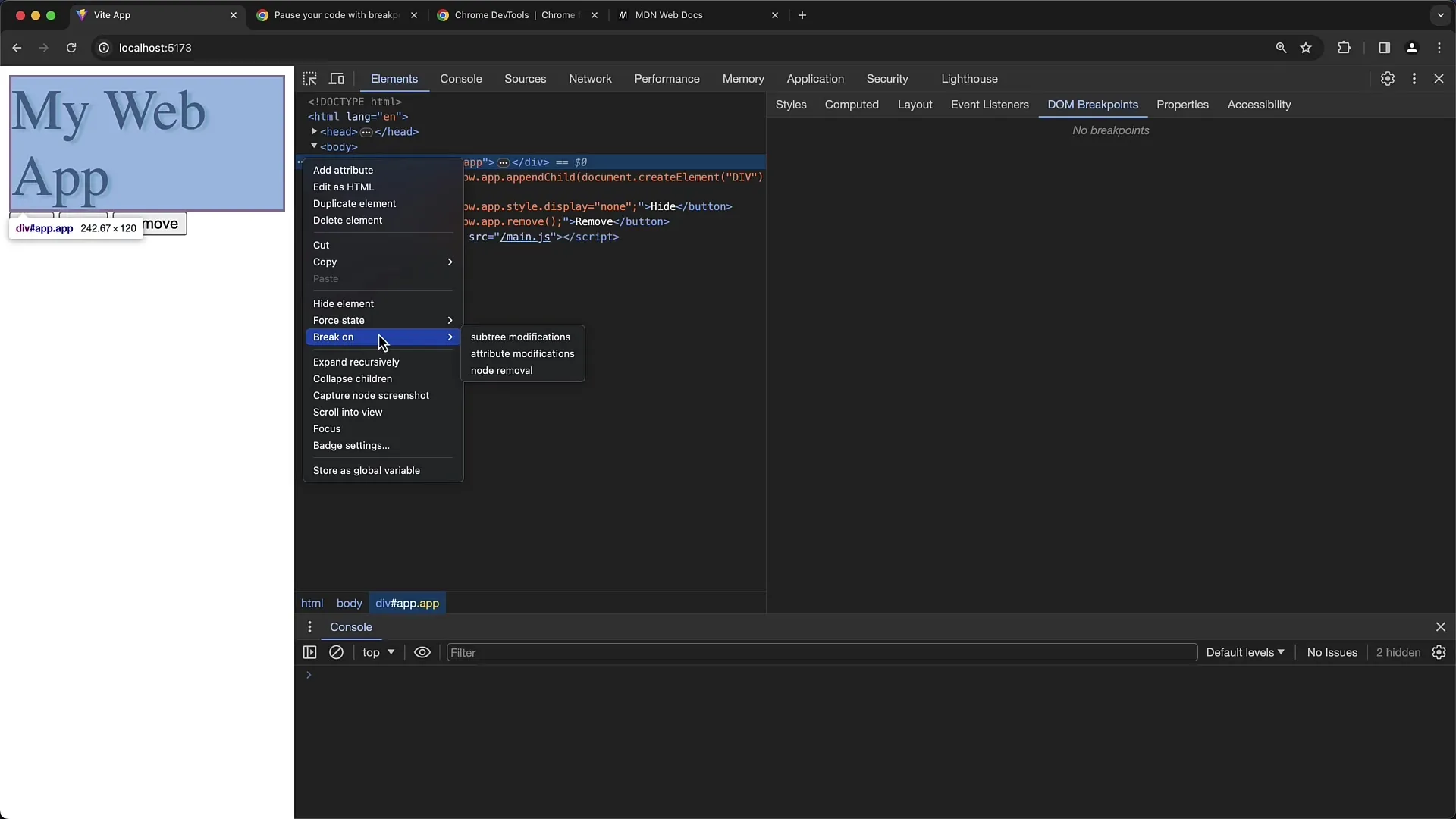 Pemanfaatan optimal dari DOM-Breakpoints di Chrome Developer Tools