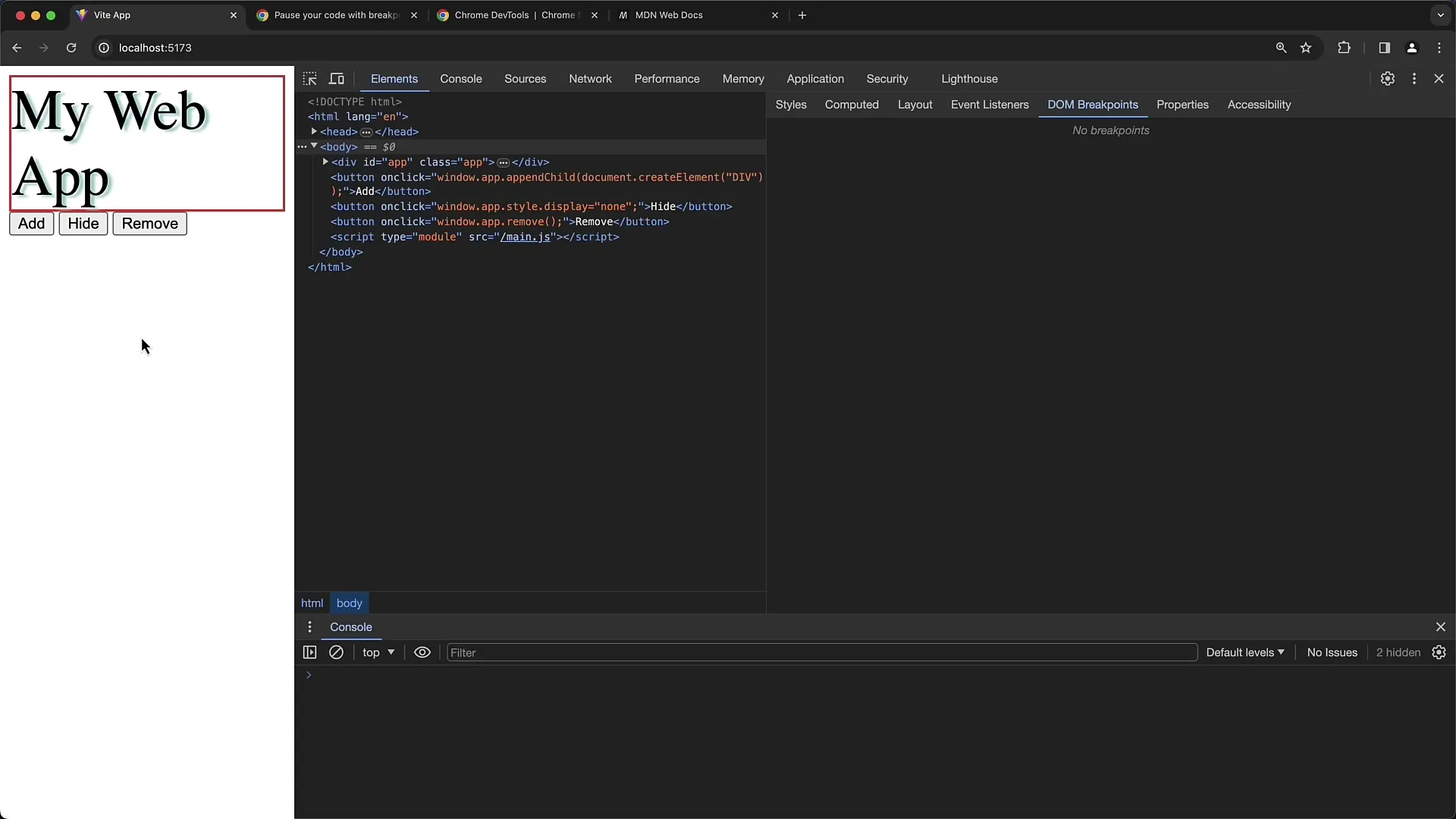 Pemanfaatan optimal dari DOM-Breakpoints dalam Chrome Developer Tools