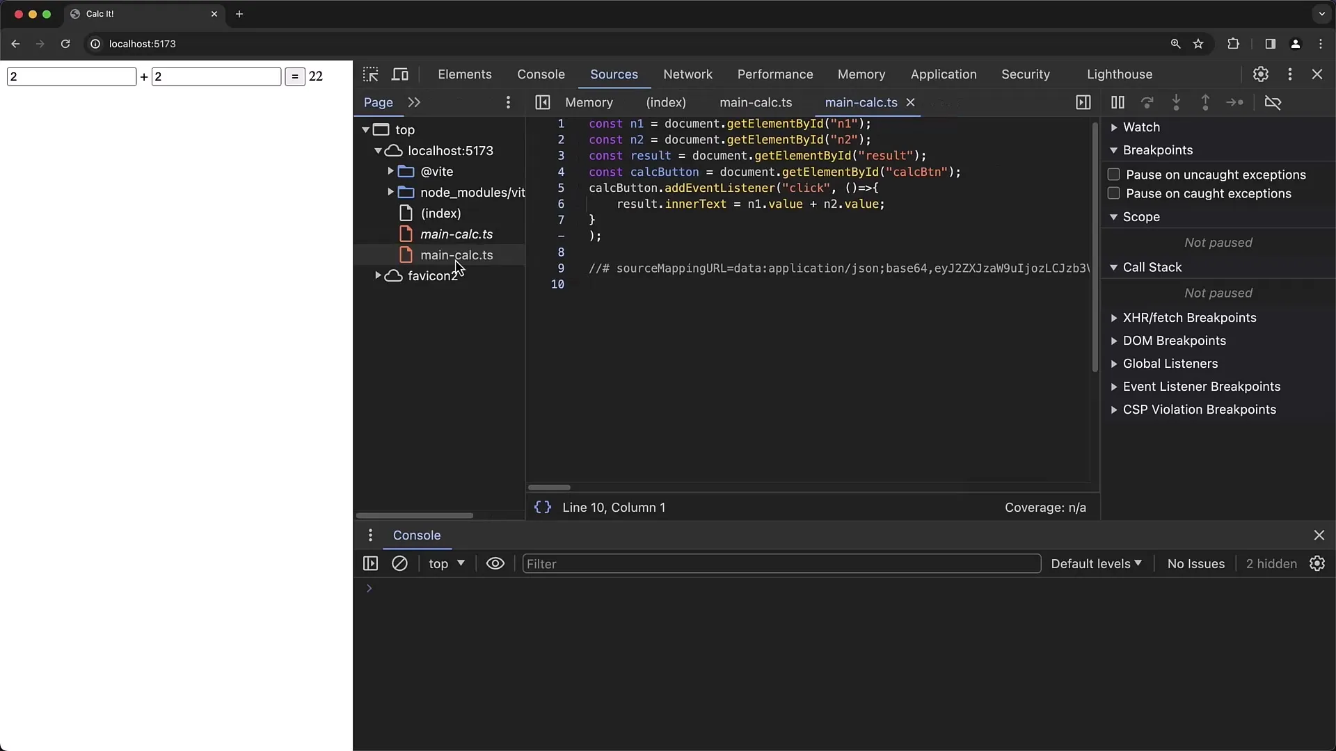 Mendeteksi kesalahan aplikasi TypeScript menggunakan Chrome Developer Tools Debug aplikasi TypeScript dengan Chrome Developer Tools