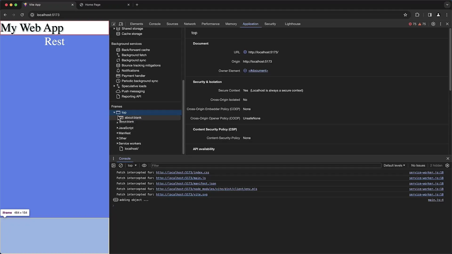 Penerapan praktis tab Aplikasi di Chrome Developer Tools