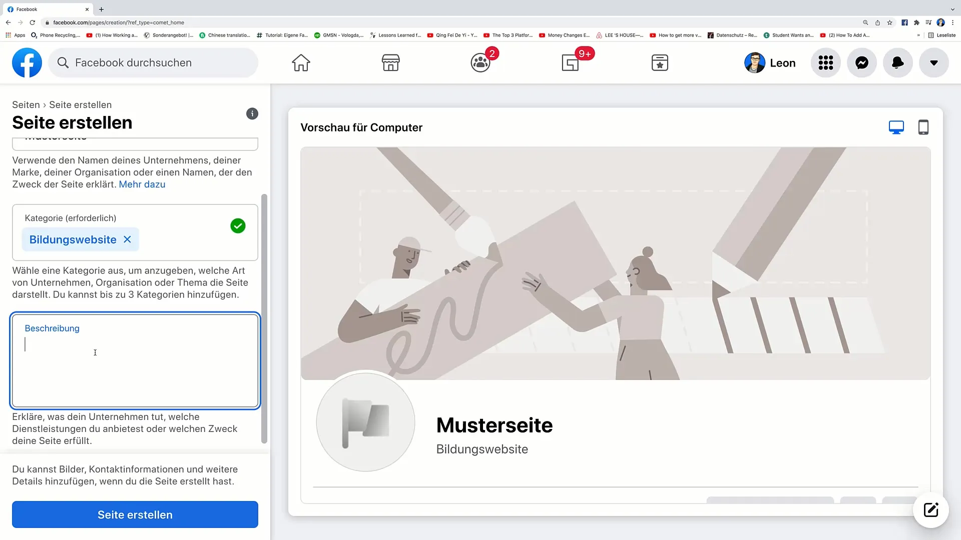 Postup od postupně k vytvoření stránky na Facebooku