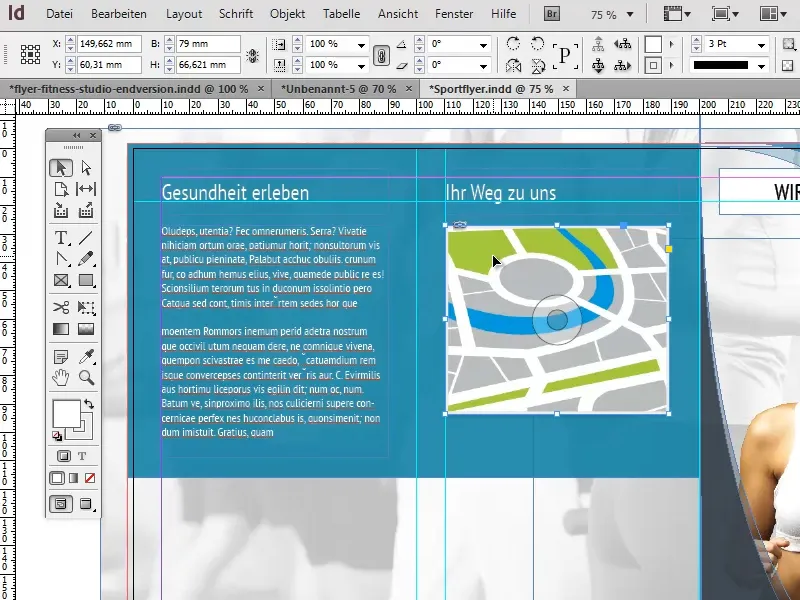 Desain flyer dalam format lipat dengan contoh studio olahraga/fitness - Bagian 3