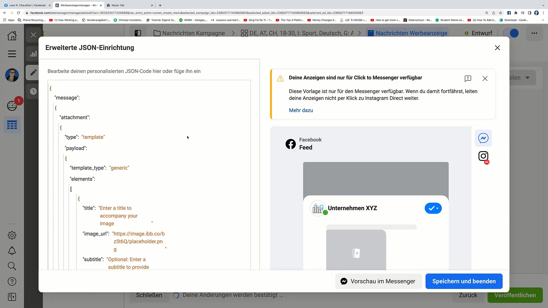 Efektivní využití JSON kódu pro Facebook Messenger