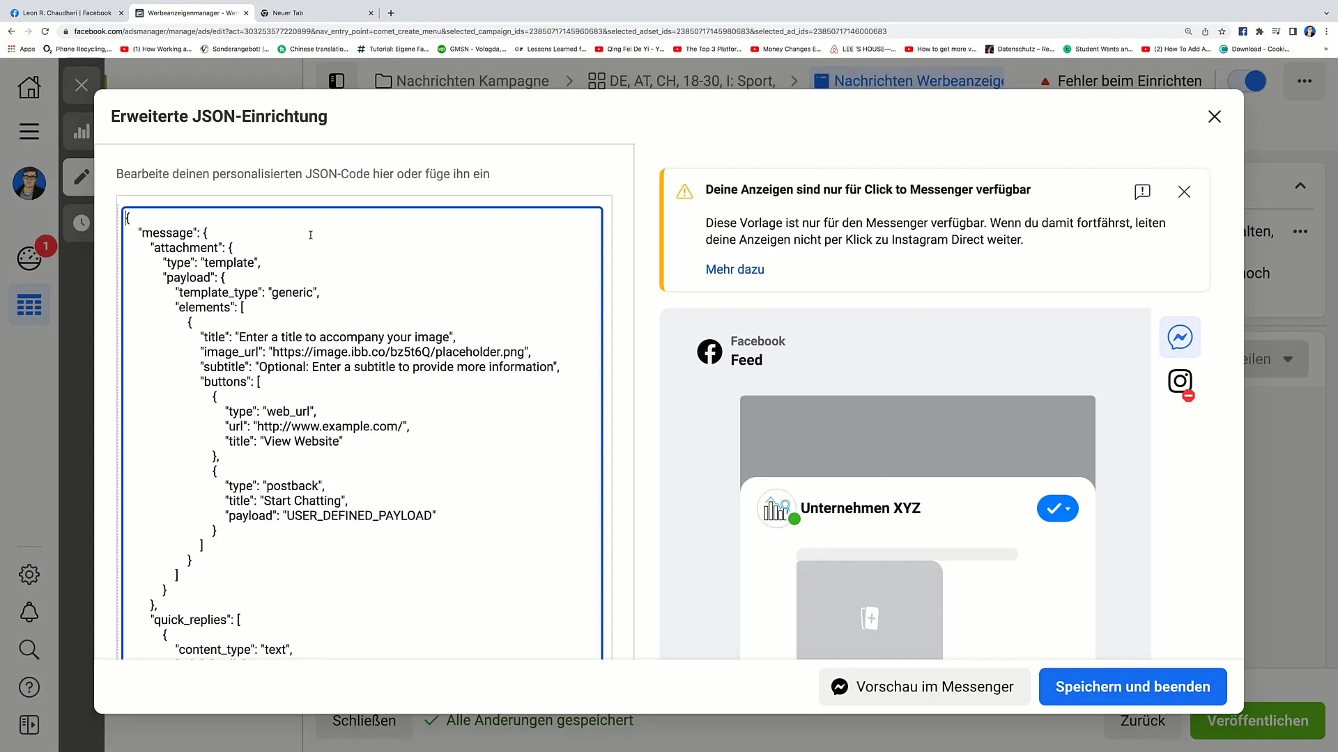 Efektivní využití kódu JSON pro Facebook Messenger