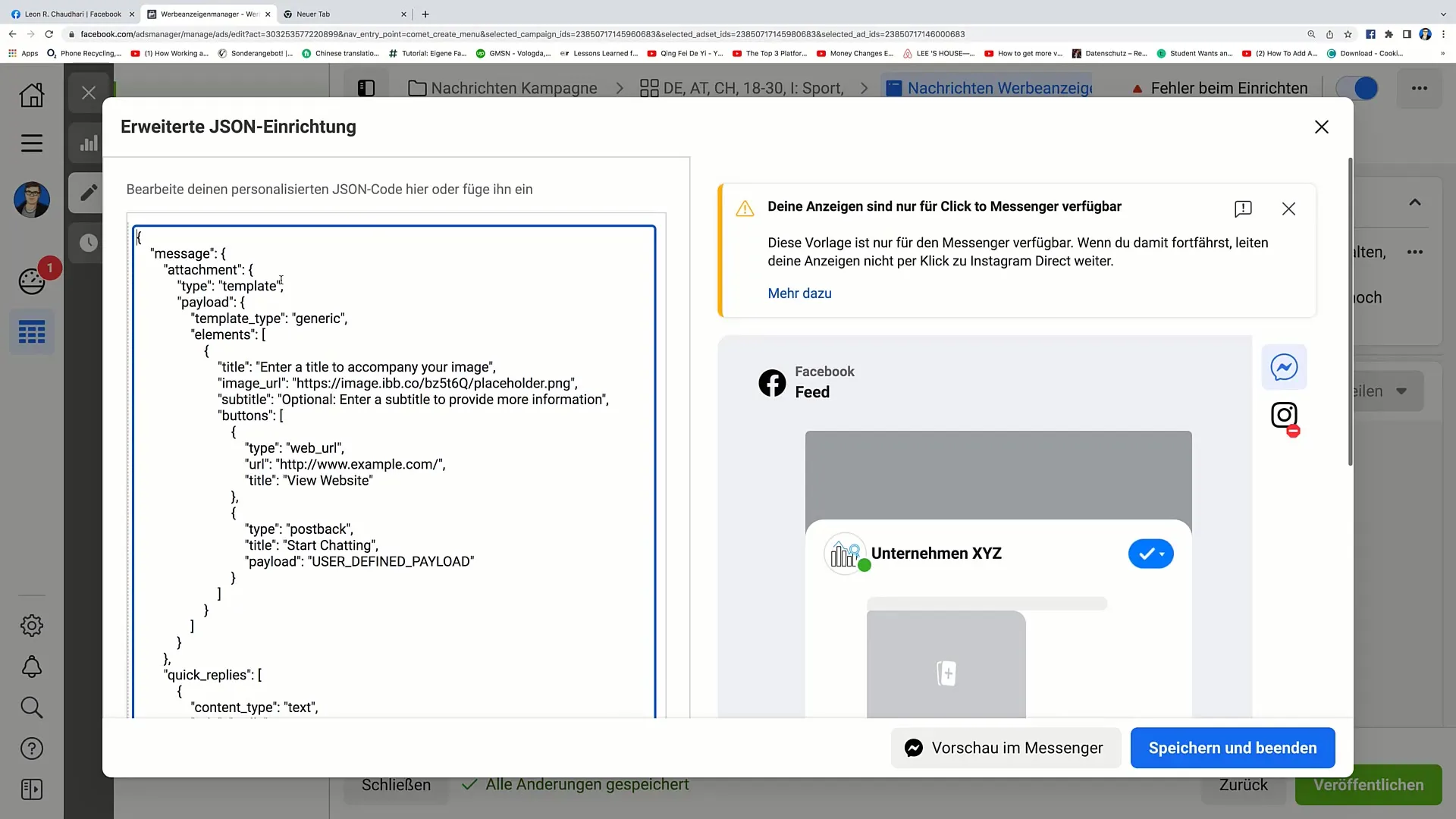 Efektivní využití JSON kódu pro Facebook Messenger