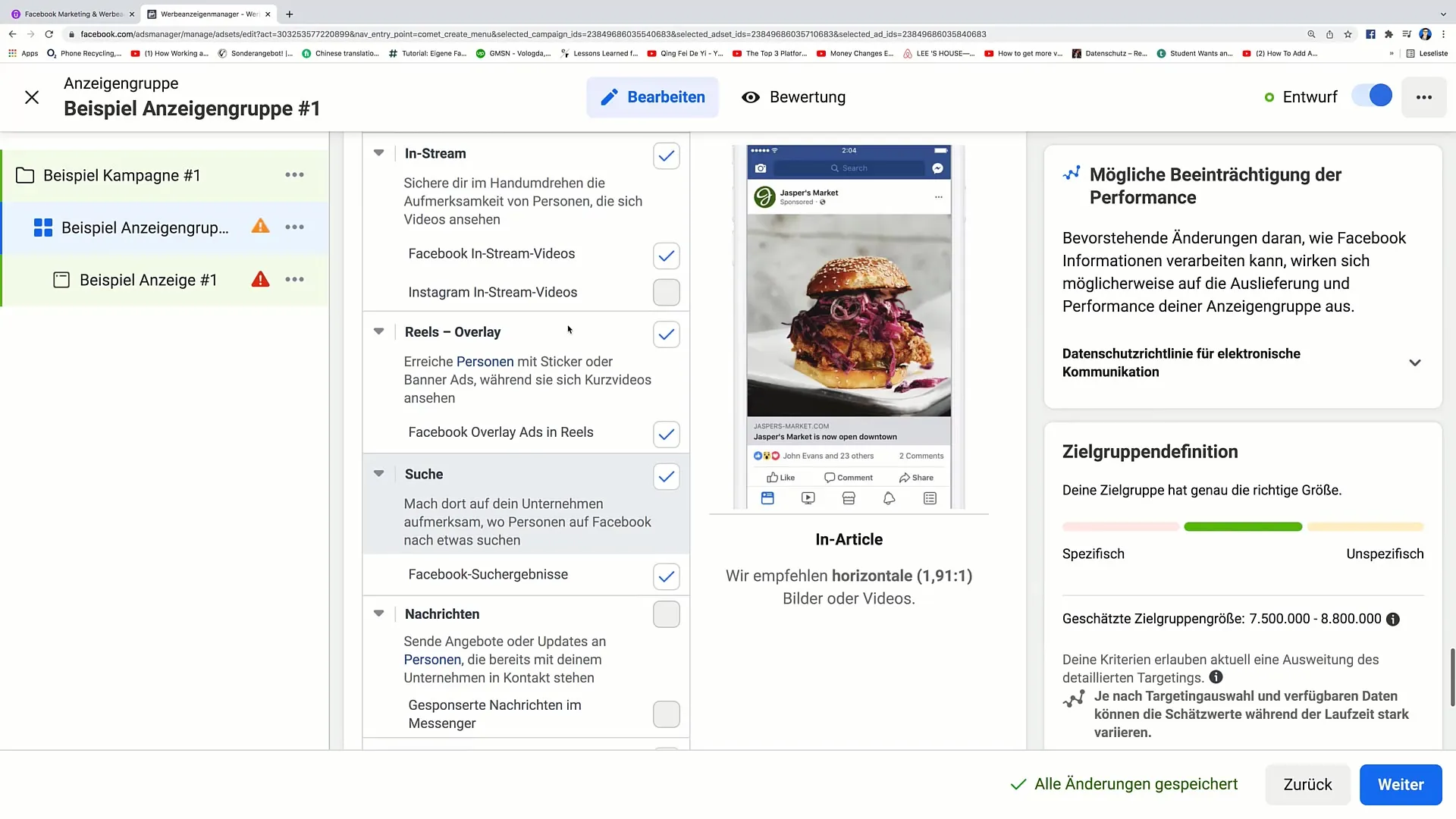 Nastavení optimálních umístění pro reklamní inzeráty na Facebooku