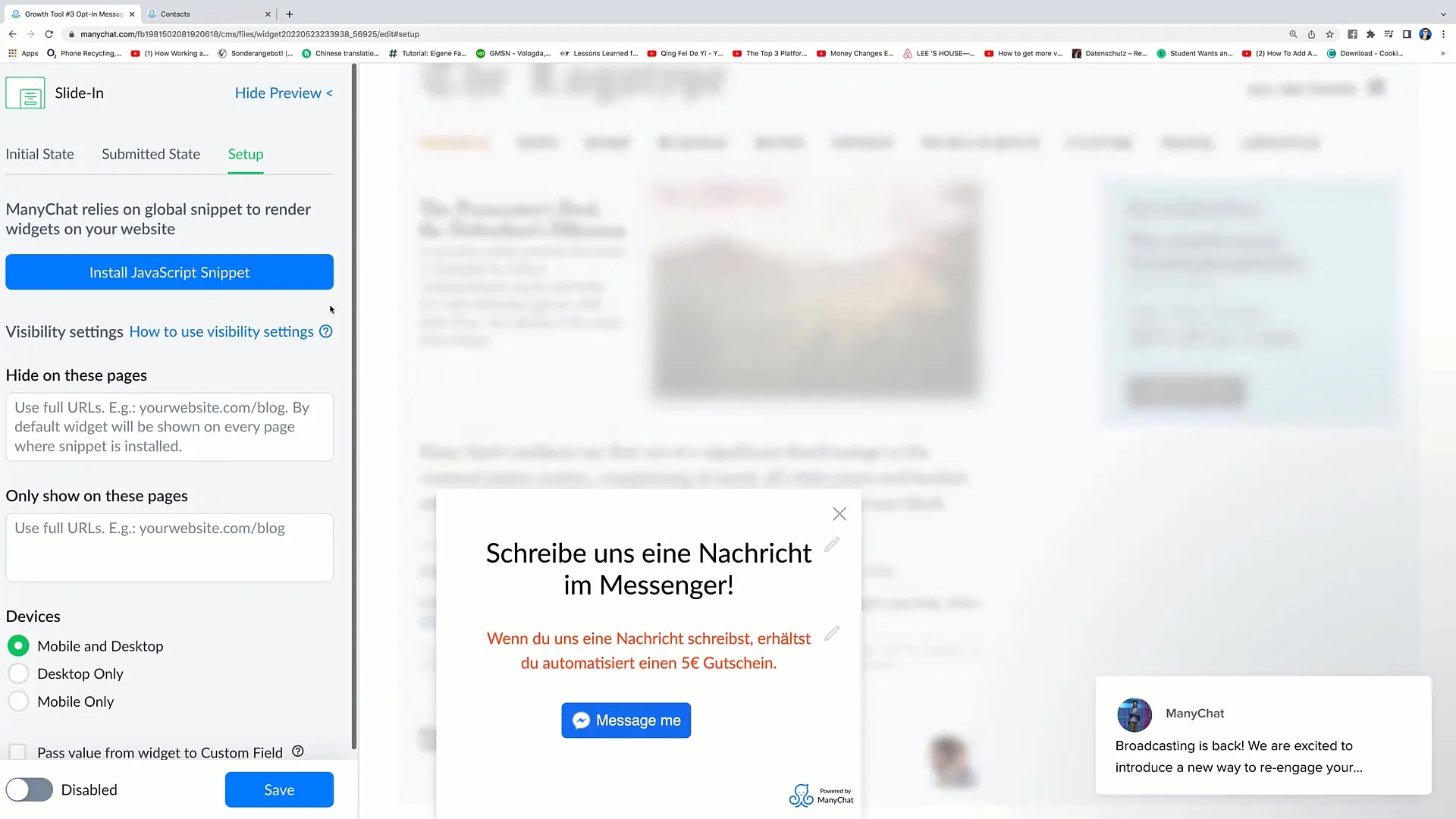Vytvořit slide-in pro marketing na Facebooku