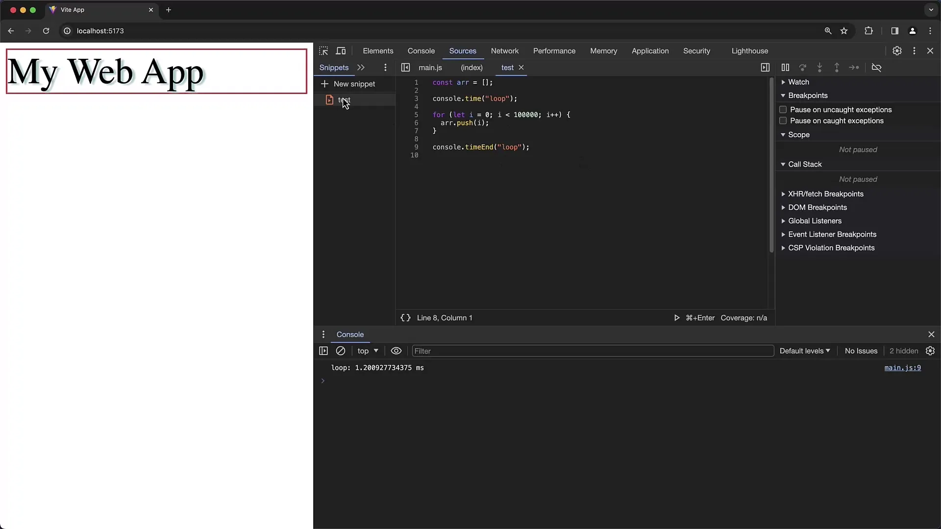 Chrome Developer Tools: Avain snippetteihin ja ajoitukseen