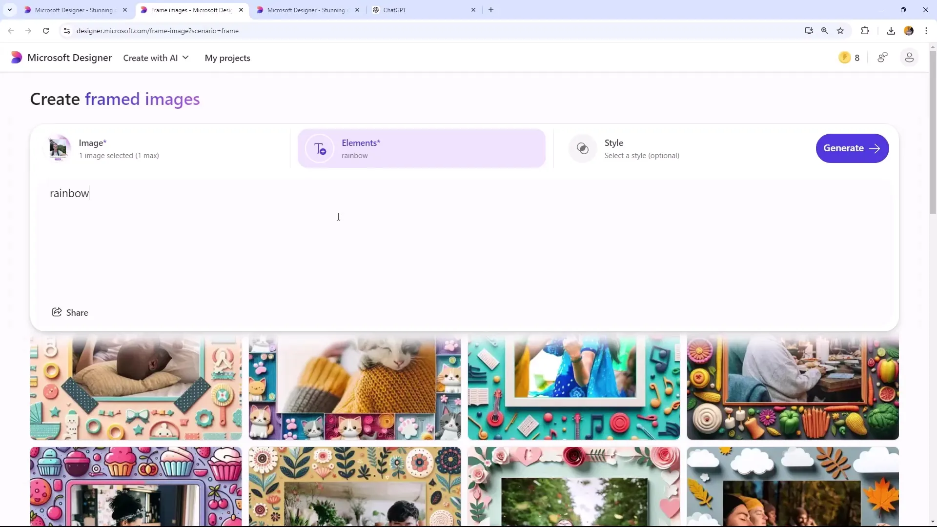 Ram inn bilder kreativ med Microsoft Designer