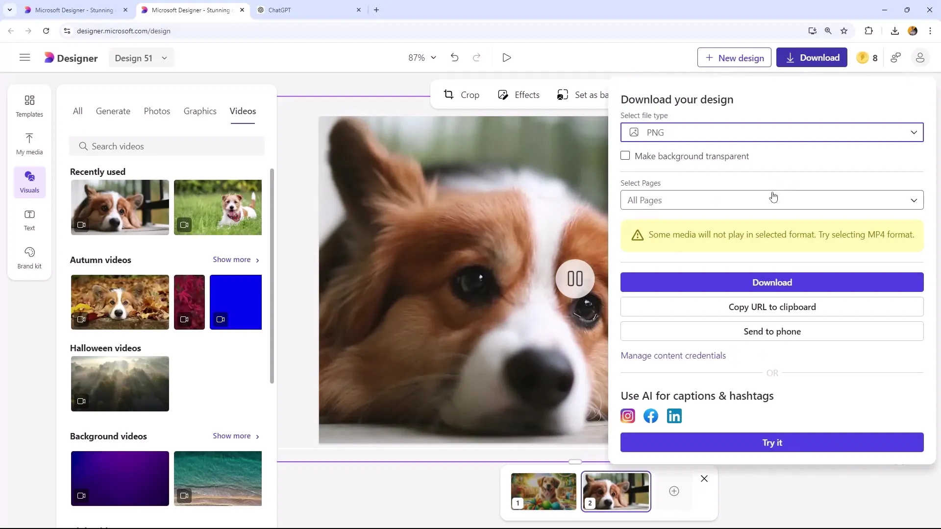 Effektiv eksport av design i Microsoft Designer