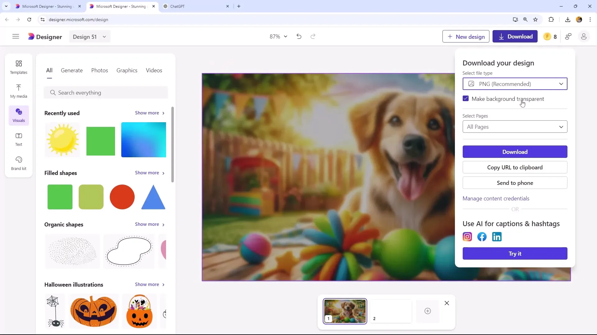 Effektiv eksport av design i Microsoft Designer